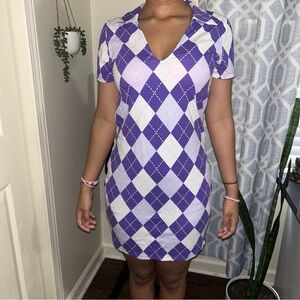 H&M white and purple bodycon dress